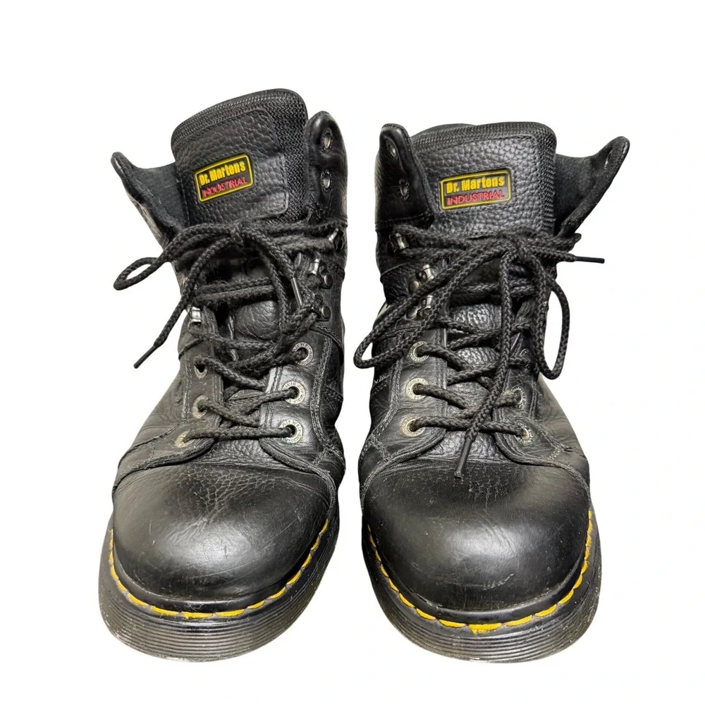 Dr. Martens Industrial Work Boots‎ Men 11 Black Pebbled Leather Lace Up Rugged